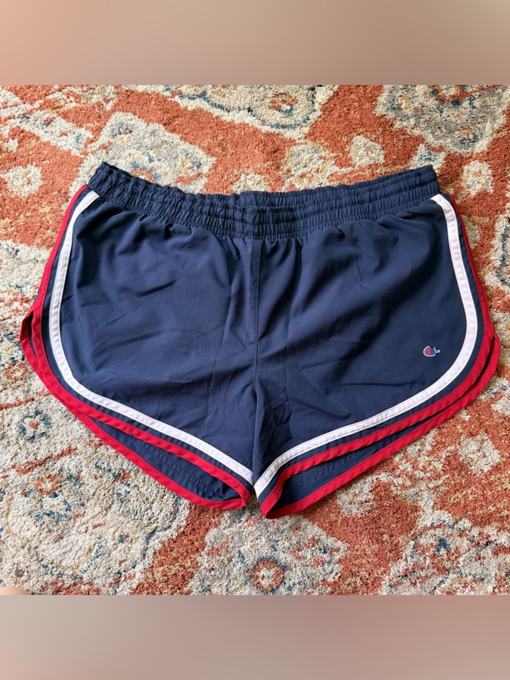 Champion Navy Athletic Shorts with Red & White Trim